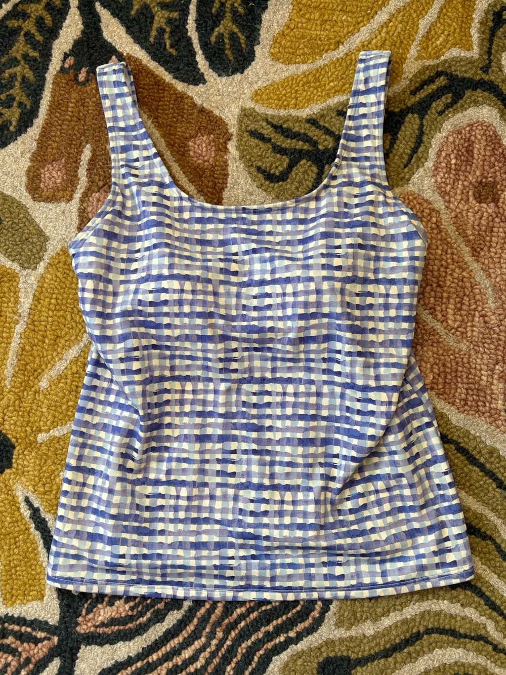 LL Bean Tankini Swim Top Size 10 Blue Gingham UPF 50 Sun Protection